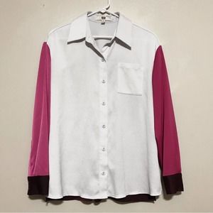 Etcetera White & Pink Long Sleeve Button Down Shirt
